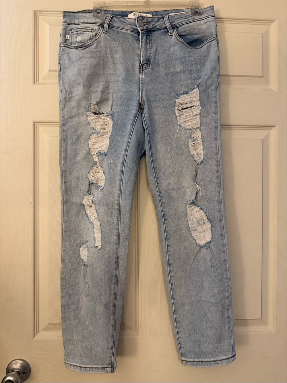 Judy Blue Boyfriend Fit Distressed Jeans Size 9/29 Light Wash Stretch Denim